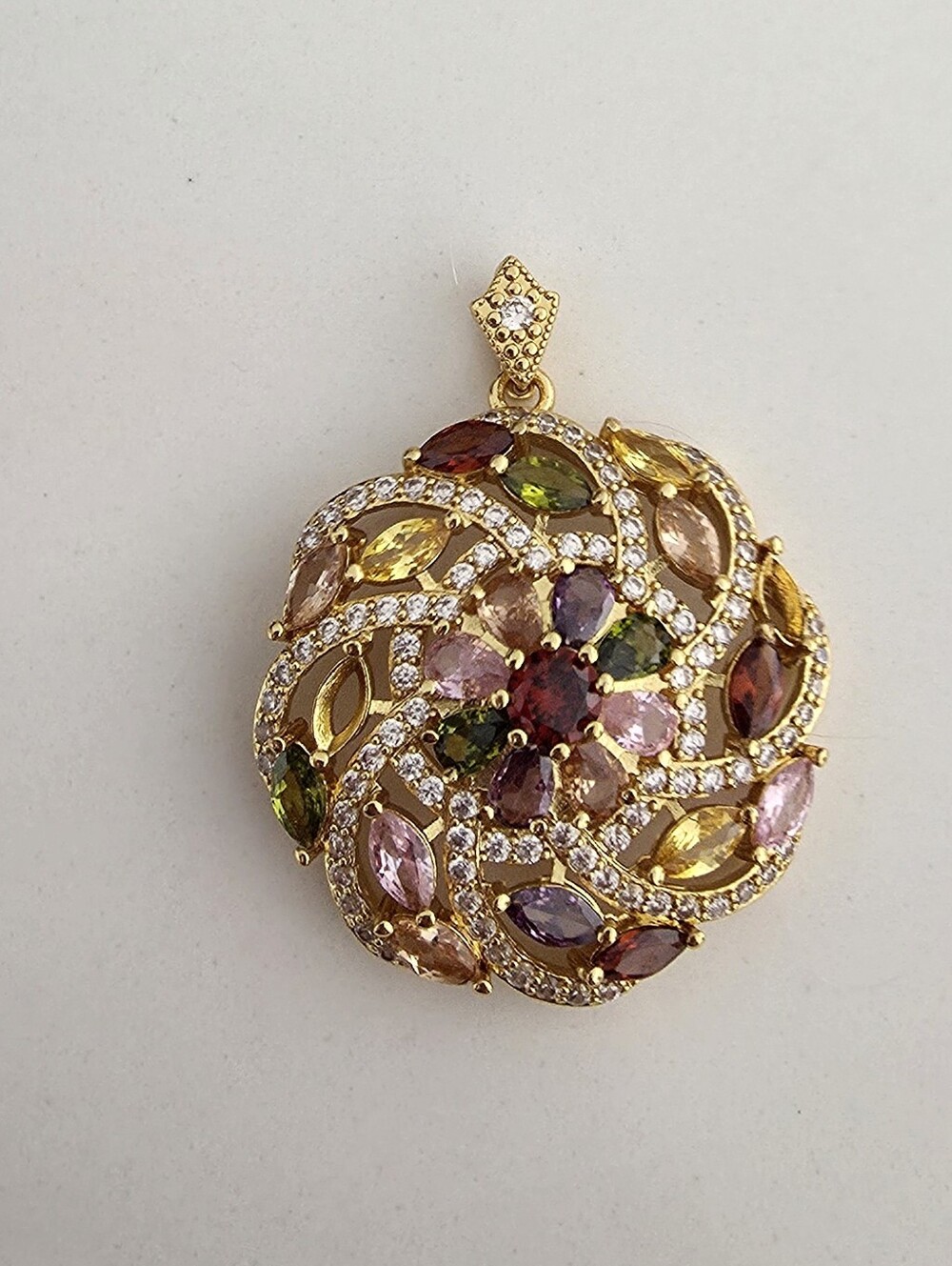 Vintage Gold Multicolor Crystal Swirl Pendant Necklace